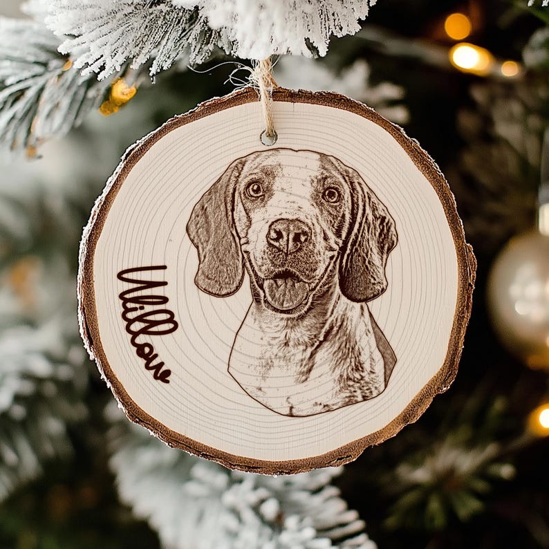 The perfect dog lover gift, this Personalized Dog Photo Wooden Ornament is a custom personalized wooden ornament for dog owners.