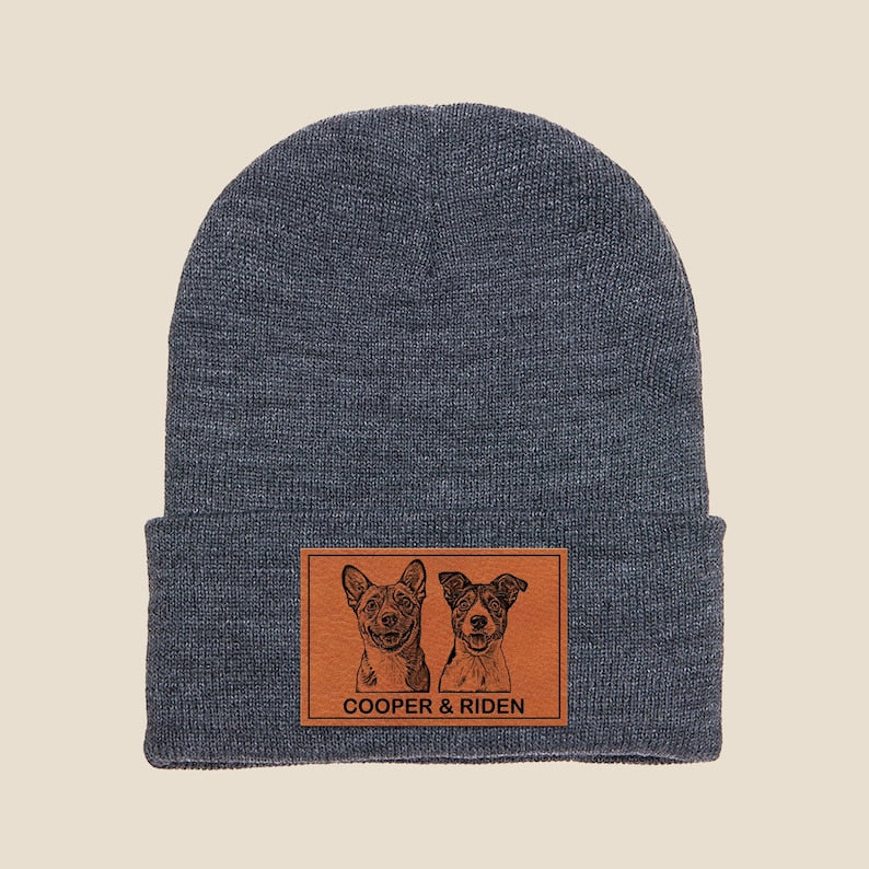 The ideal dog mom gift, this Personalized Dog Portrait Beanie is a custom beanie with a unique dog portrait.