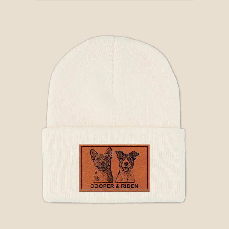 A great dog lover gift, the Personalized Dog Portrait Beanie is a custom beanie perfect for any dog mom.