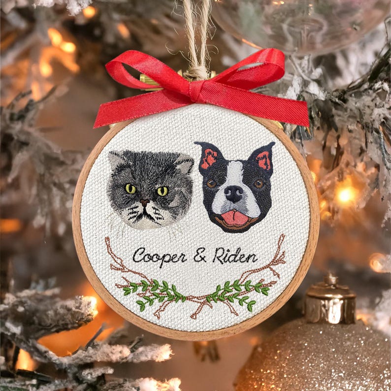 Personalized Embroidery Dog Photo Ornament Custom Dog Christmas in Hoop