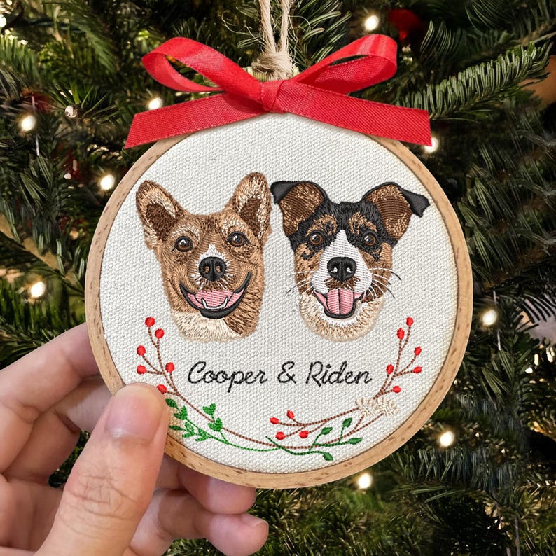 Personalized Embroidery Dog Photo Ornament Best Gifts for Pet Owners and Dog Lovers