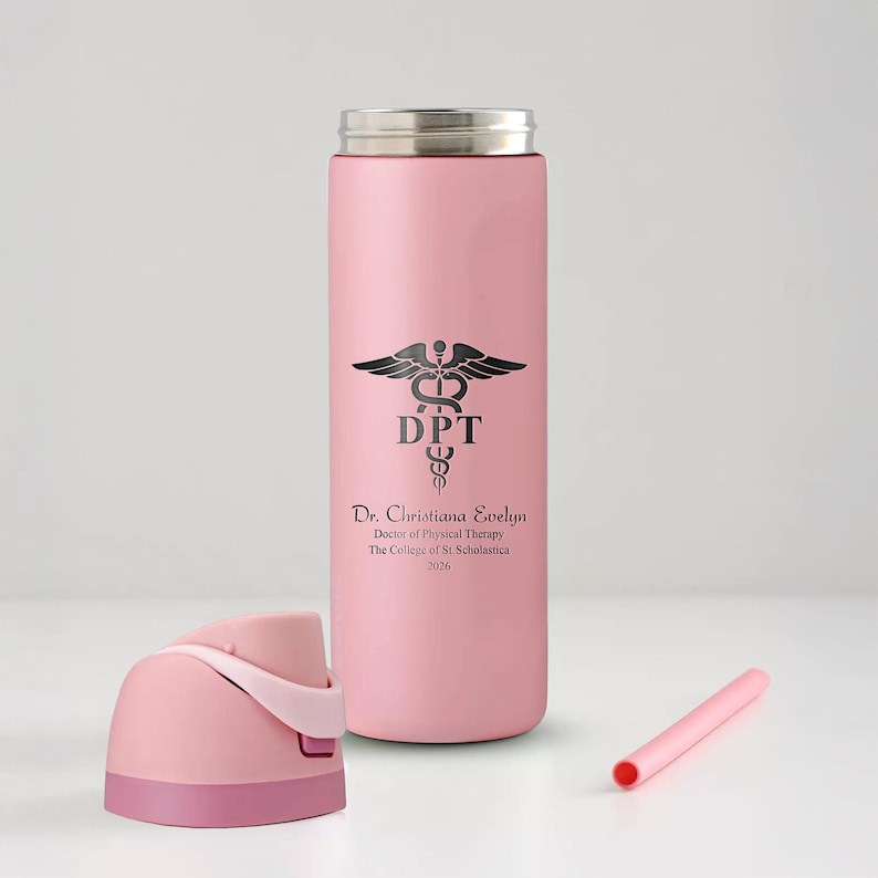 The perfect customized graduation gift, this etched water bottle is a must-have for new DPT graduates.