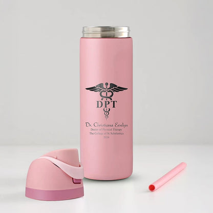 The perfect customized graduation gift, this etched water bottle is a must-have for new DPT graduates.