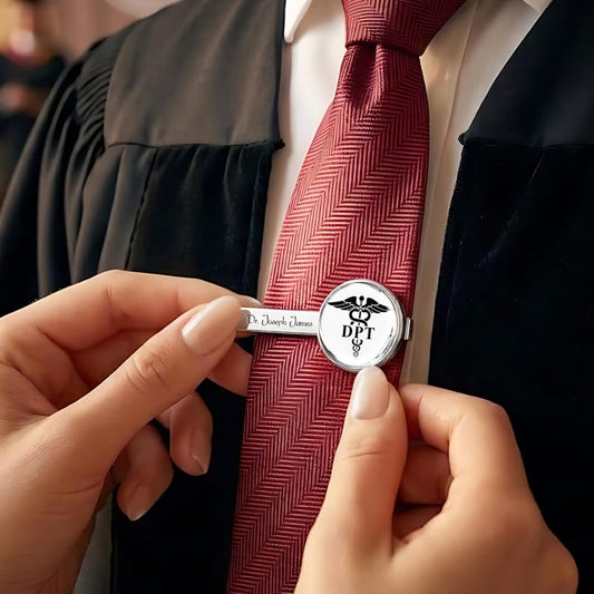 Personalized DPT Graduation Tie Clip for Class of 2026, a high-quality and unique gift for new doctors.