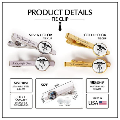 High-quality personalized tie clip for physical therapists, ideal for PT Month or graduation.