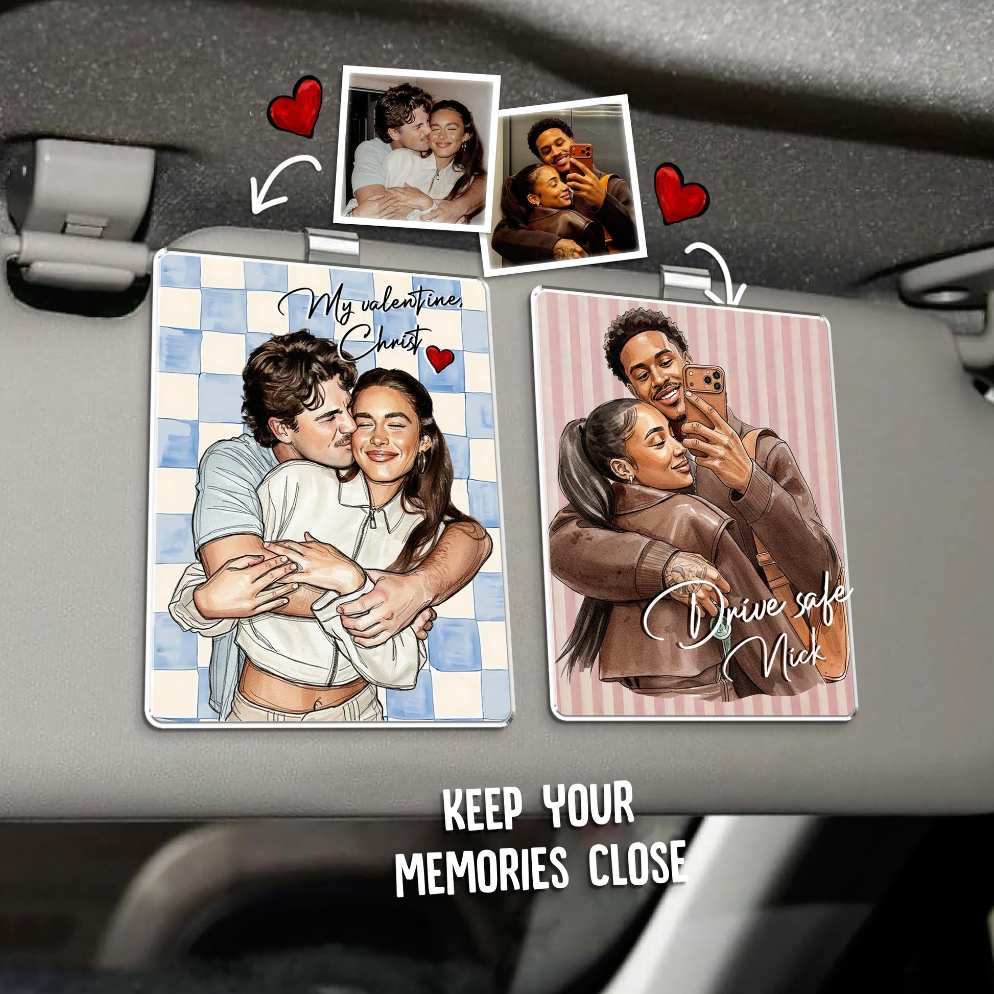 Personalized Drive Safe I Love You Car Visor Clip, a unique personalized car visor clip and perfect Valentine's gift for him.