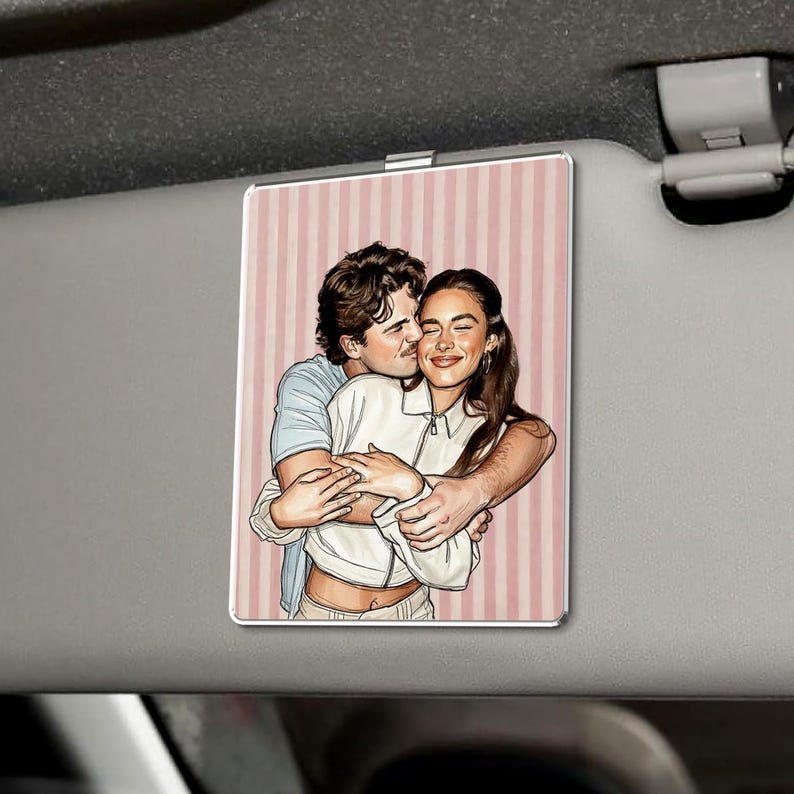 Personalized Drive Safe I Love You Car Visor Clip, a custom car mirror charm alternative and treasured couple Valentine's gift.