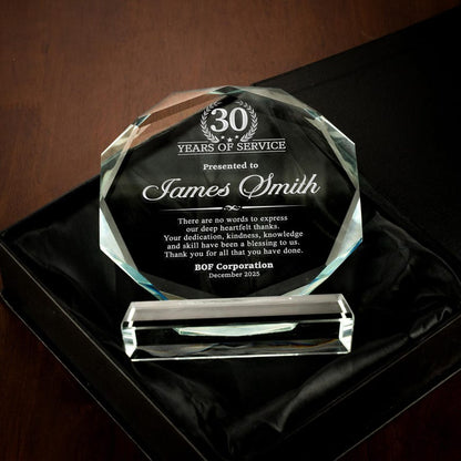 This custom award is an ideal employee appreciation gift, serving as a high-quality 30 years of service award.