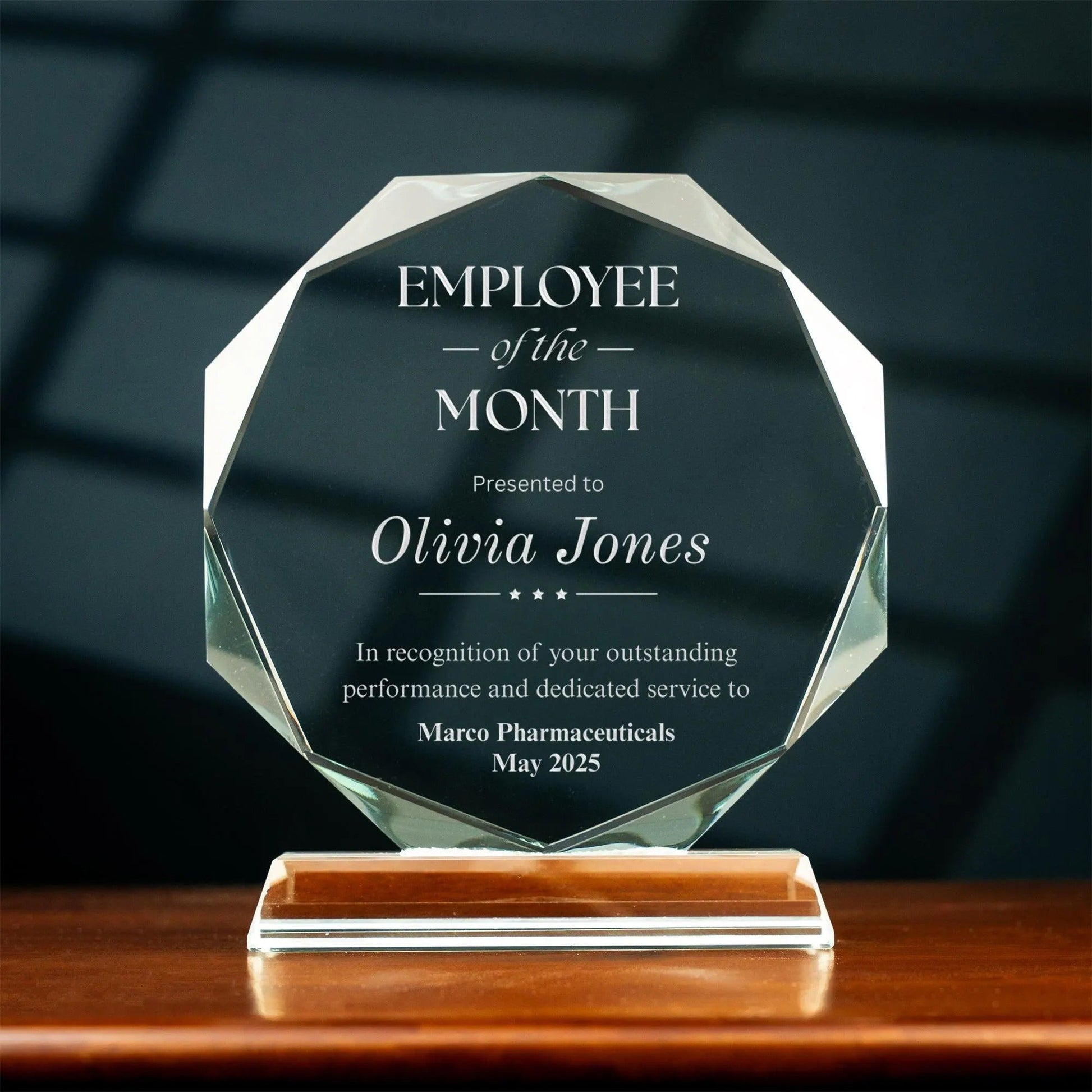 Elegant crystal Personalized Employee of the Month Crystal Award crafted for corporate gifts and employee recognition  