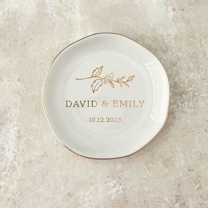 Engagement gifts for couples like personalized ring dishes with initials and date  