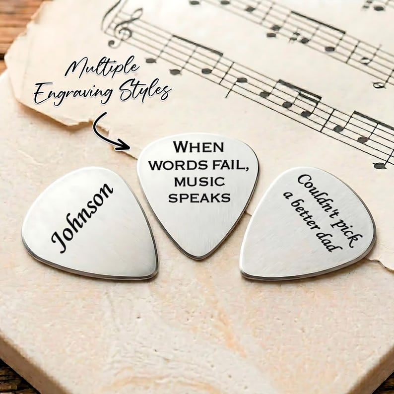 Personalized Engraved Guitar Pick for Dad, a custom plectrum for music lovers.