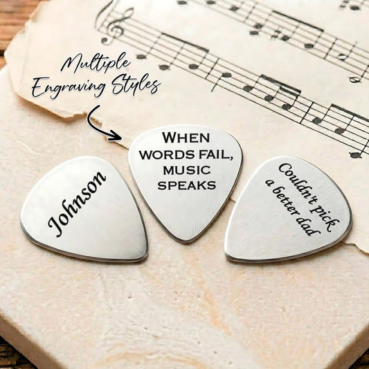 Personalized Engraved Guitar Pick for Dad, a custom plectrum for music lovers.