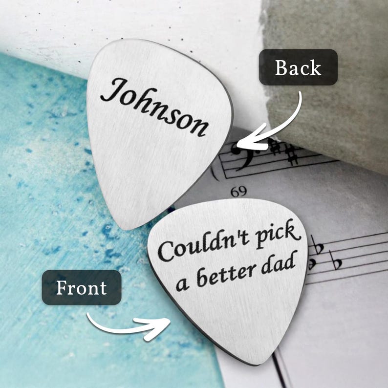 A premium custom guitar pick for dad, serving as a lasting engraved gift.