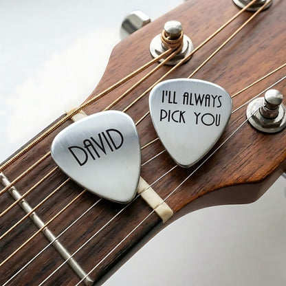 Customized guitar plectrum, perfect for a dad who plays or collects picks.