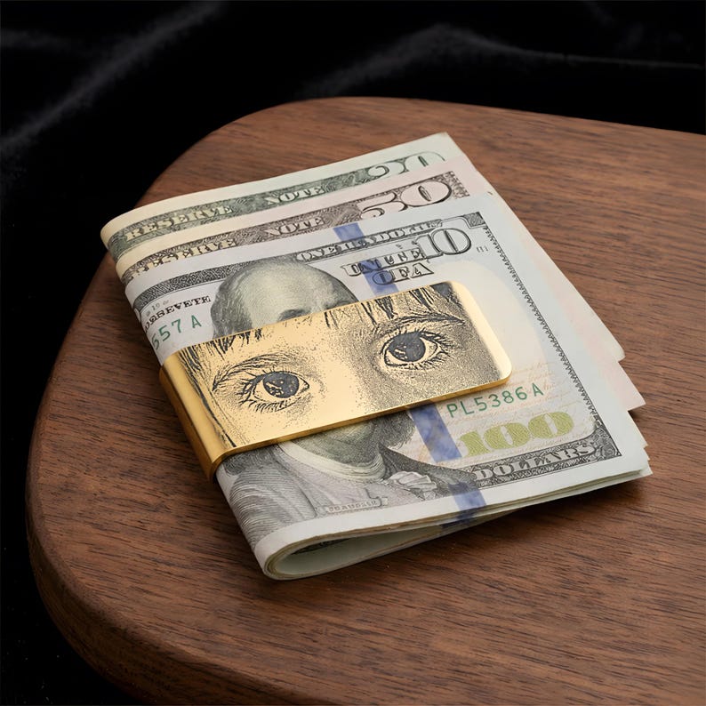 Personalized eyes photo money clip, a unique custom money clip and engraved Father's Day gift for dad.