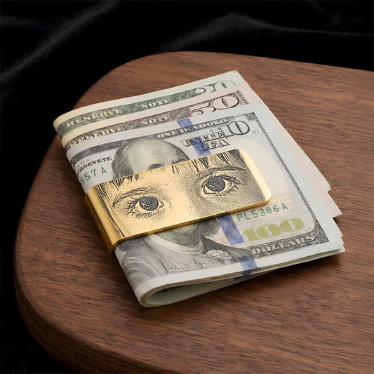 Personalized eyes photo money clip, a unique custom money clip and engraved Father's Day gift for dad.