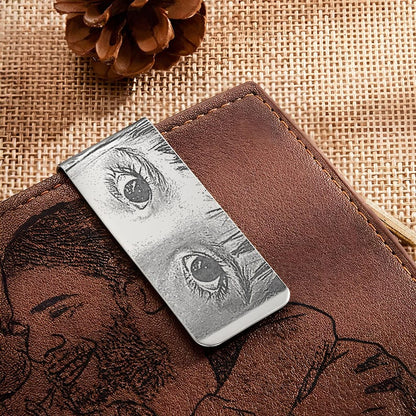 Custom stainless steel money clip engraved with eye pictures, the best money clip for dad for Father's Day 2026.