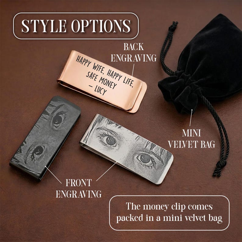Custom money clip featuring a unique eyes photo, a special grandpa Father's Day gift and family keepsake.