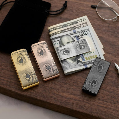 Stainless steel money clip engraved with custom eye photos, a high-quality personalized gift for dad from kids.