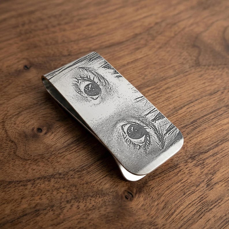 Father's day grandfather gifts like this personalized eyes photo money clip, a cool and practical gift for Father's Day 2026.
