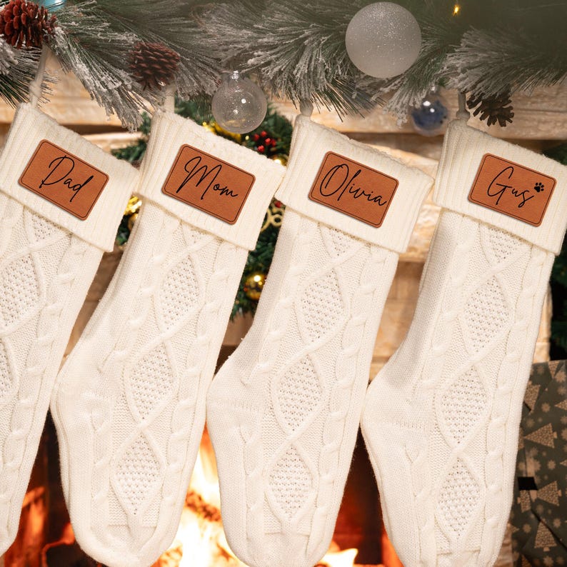 Custom leather Christmas stocking, the Personalized Family Christmas Stockings are chic family Christmas stocking options.