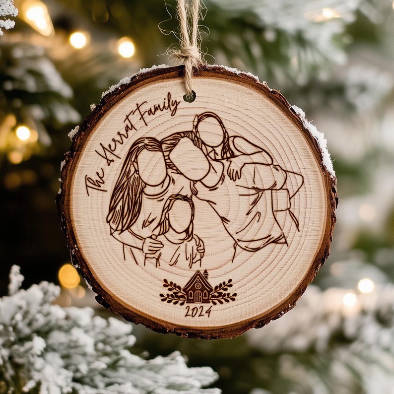 This personalized wooden ornament features custom family line art, making it one of the best Christmas gifts for family.