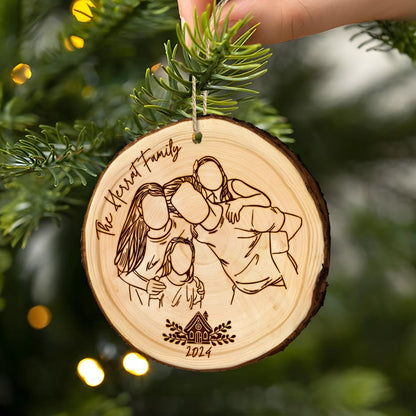Turn a family picture into a cherished keepsake with a Personalized Family Line Art Wooden Ornament, a unique custom photo ornament.