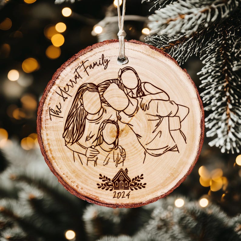 One of the most unique personalized wooden ornaments, this Family Line Art Ornament is a custom Christmas gift.