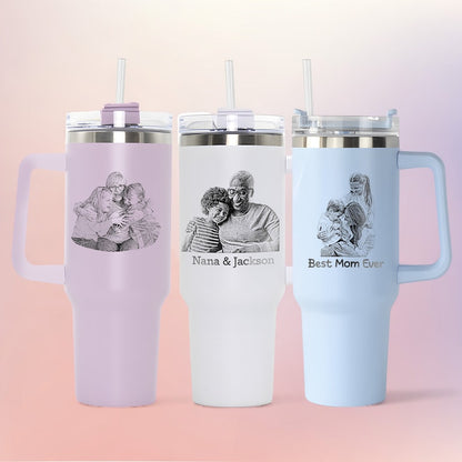 This custom photo tumbler features high-quality picture engraving, making it a sentimental gift for Mother's Day.