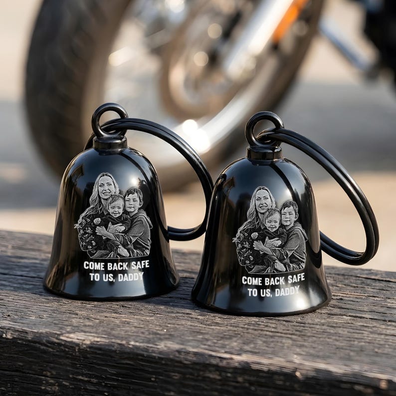 Personalized Family Photo Guardian Bell, a high-quality and protective custom motorcycle bell for dad.