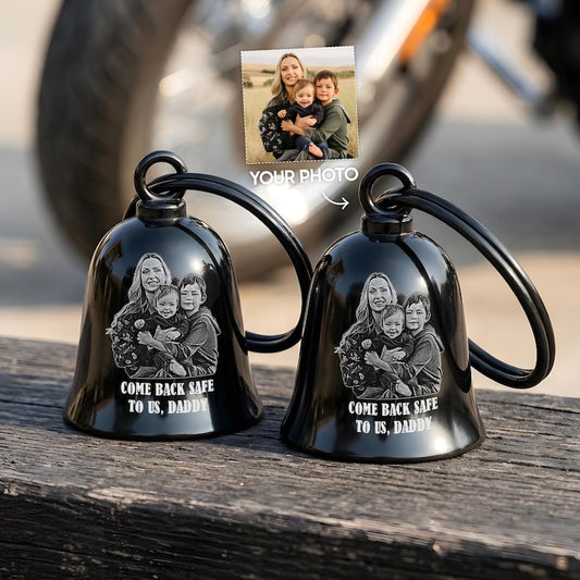 Personalized Family Photo Guardian Bell, a high-quality and protective custom motorcycle bell for dad.