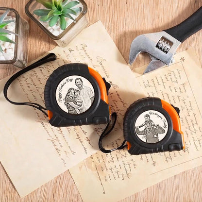Custom tape measure and personalized measuring tape for dad, making a great Father's Day photo gift.