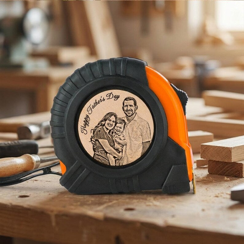 Fathers day measuring tape featuring a high-quality photo insert, a unique photo gift for Father's Day.