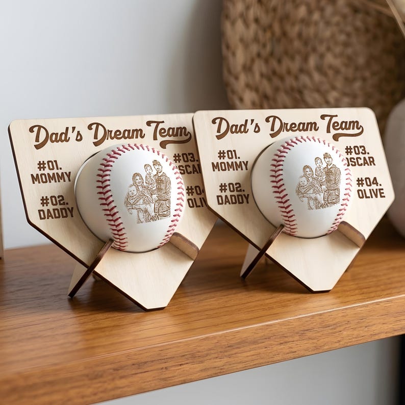 Engraved Father's Day gifts like this custom baseball with pictures holder, perfect for Father's Day 2026.