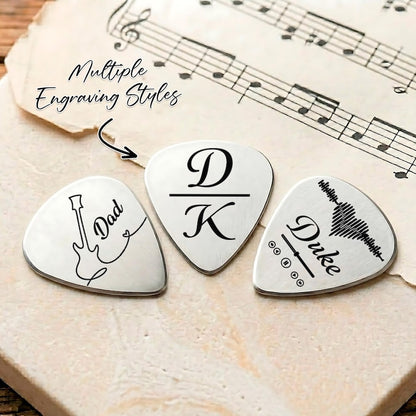Personalized Father's Day guitar pick, a custom engraved plectrum for dad.