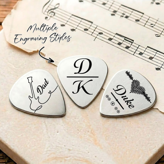 Personalized Father's Day guitar pick, a custom engraved plectrum for dad.
