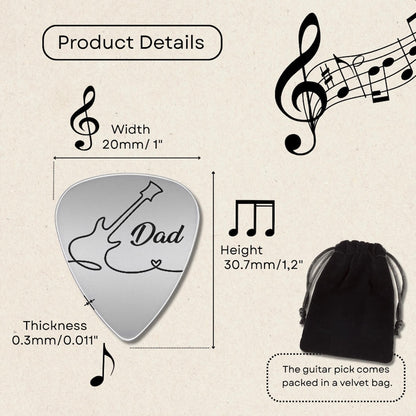 Laser engraved guitar picks making perfect music gifts for a guitar dad.