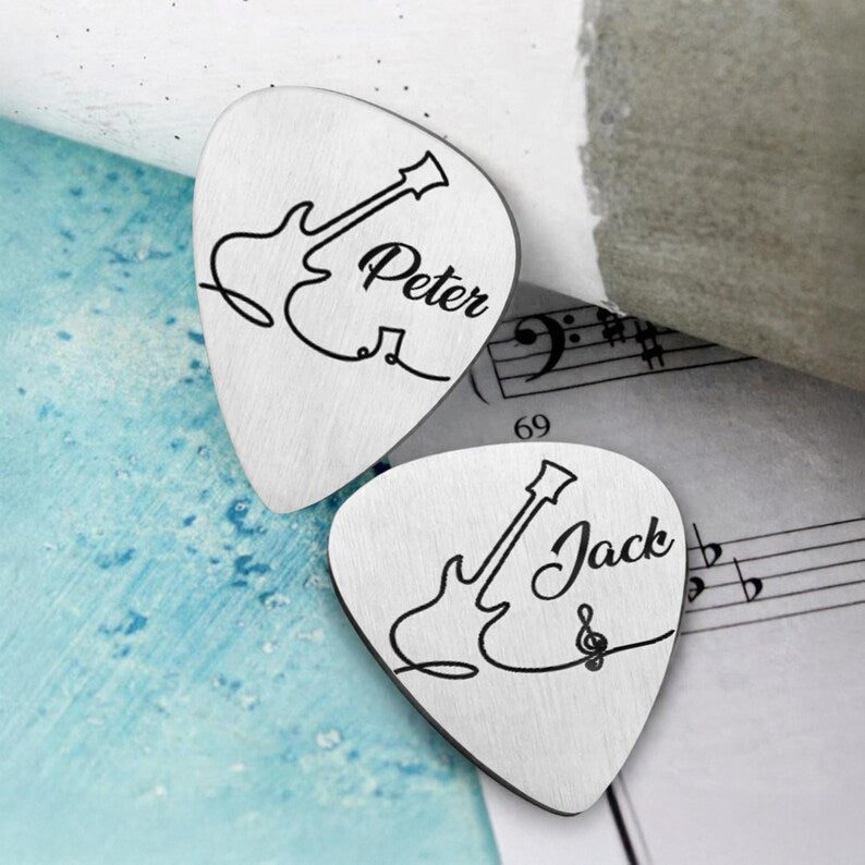 Best Father's Day gifts: a durable custom guitar plectrum for music dads.