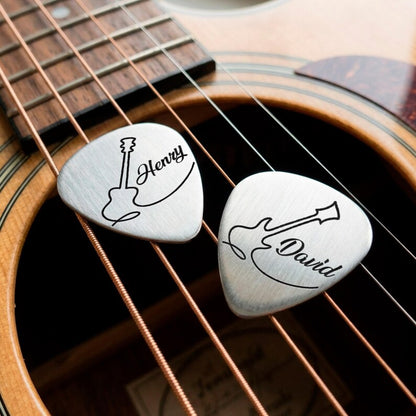 Custom guitar pick for dad, an excellent personalized gift from daughter and son.