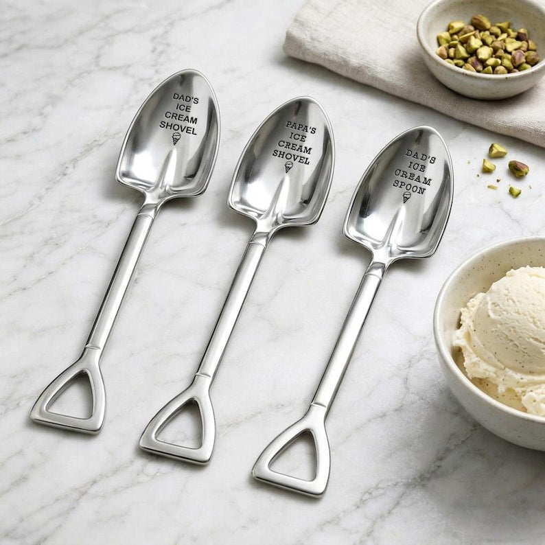 Personalized Father's Day ice cream shovel spoon, a unique dad's ice cream shovel and engraved gift for dad.