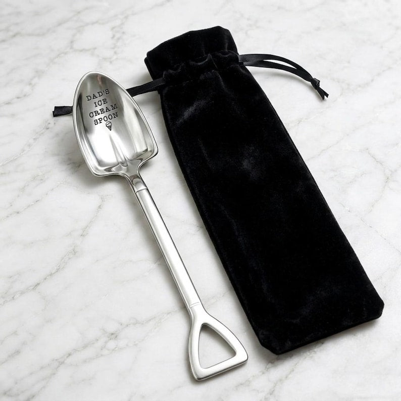 Shovel ice cream spoons with custom engraving, the perfect funny Father's Day gifts for your husband.