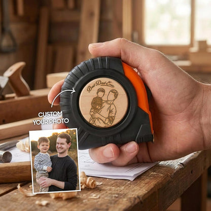 Engraved tape measure gift with custom text, the perfect dad measuring tape for Father's Day 2026.