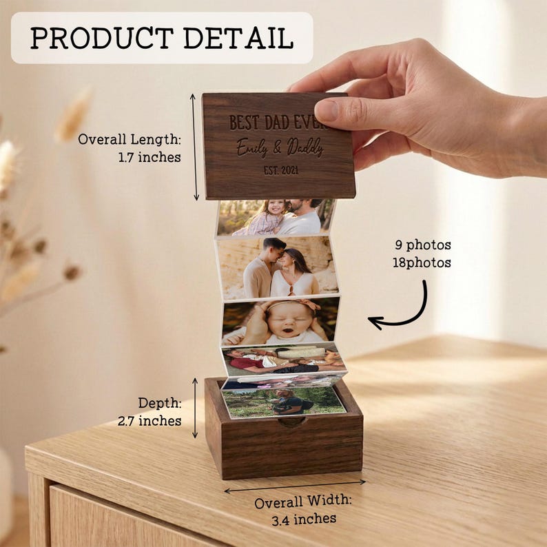 Engraved gifts for dad featuring a mini pull out photo album, an ideal keepsake for Father's Day 2026.