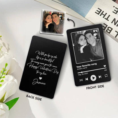 Personalized Favorite Song Metal Wallet Card, a unique engraved Valentine's Day gift and perfect personalized metal wallet card.