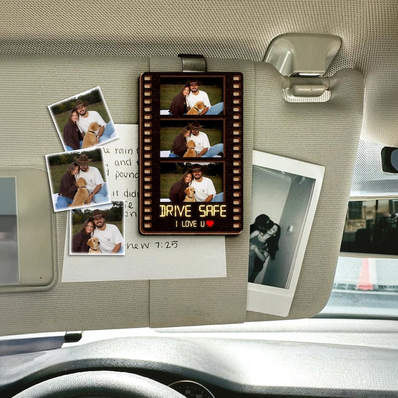 This custom car accessory is an ideal couple Valentine's gift and a thoughtful drive safe visor clip for him.