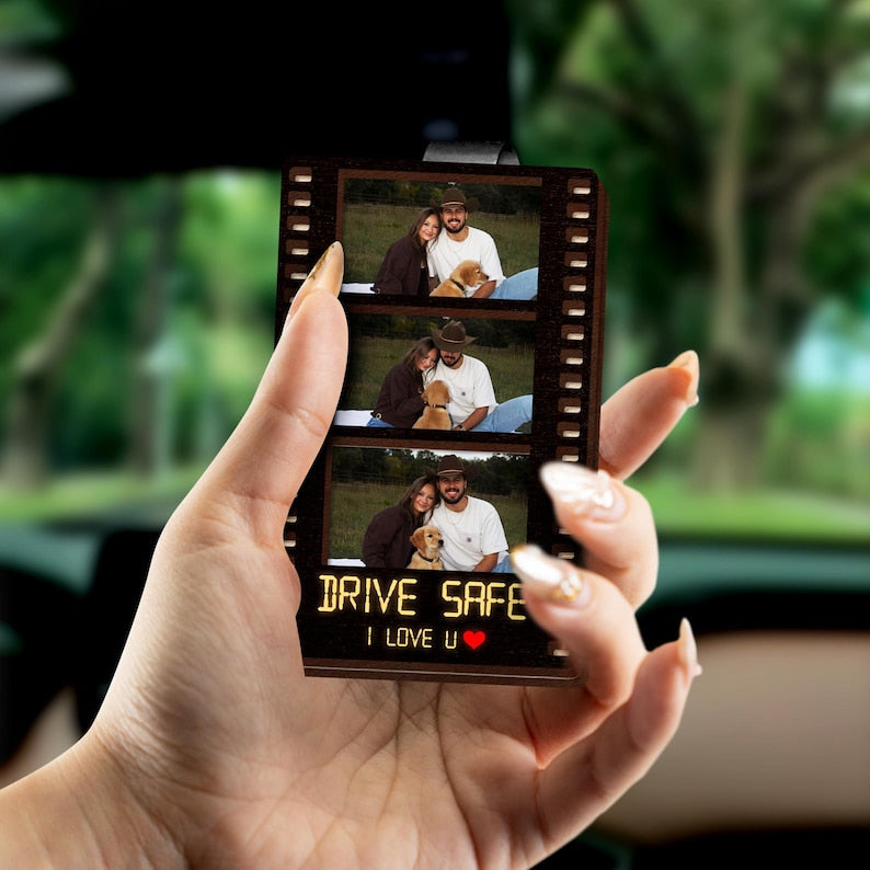 This drive safe visor clip, a Personalized Film Strip Photo Car Visor Clip, serves as a beautiful and meaningful car accessory.