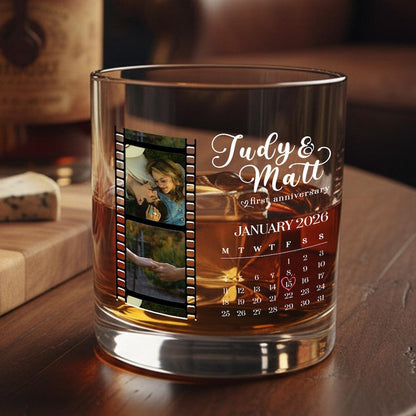 Personalized Film Strip Photo Whiskey Glass, a unique custom photo whiskey glass and perfect Valentine's gift for him.