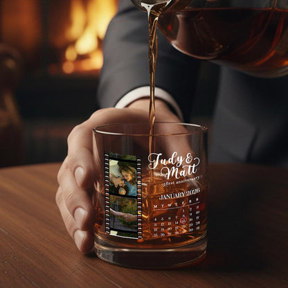 The perfect Valentine whiskey glass, this Personalized Film Strip Photo Whiskey Glass is a romantic custom bourbon glass.