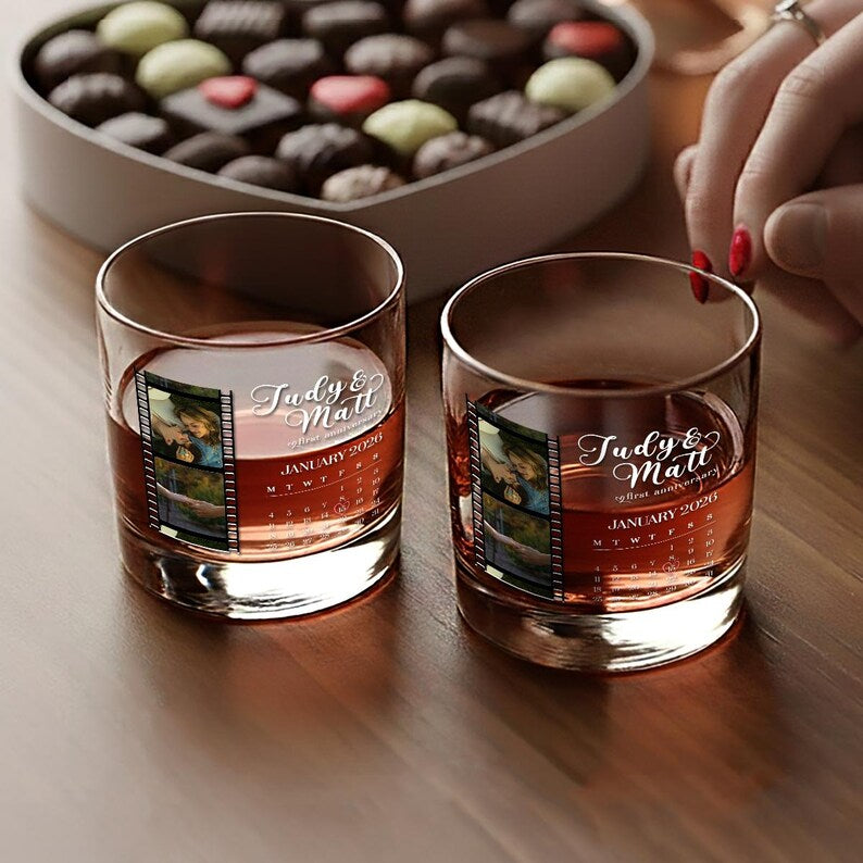 Custom photo whiskey glass, the Personalized Film Strip Whiskey Glass is a beautiful example of custom printed glassware.