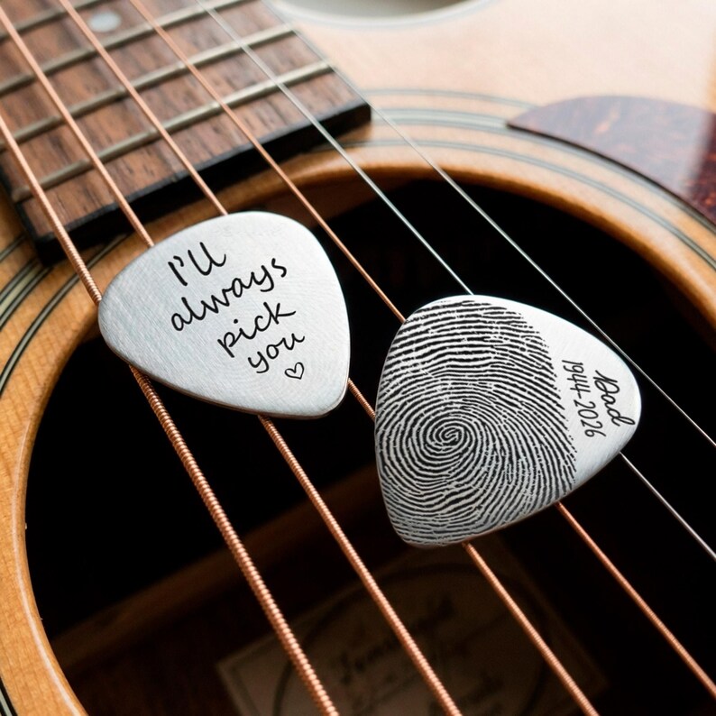 Elegant engraved gifts for dad, designed to be a durable and meaningful Father's Day guitar pick.